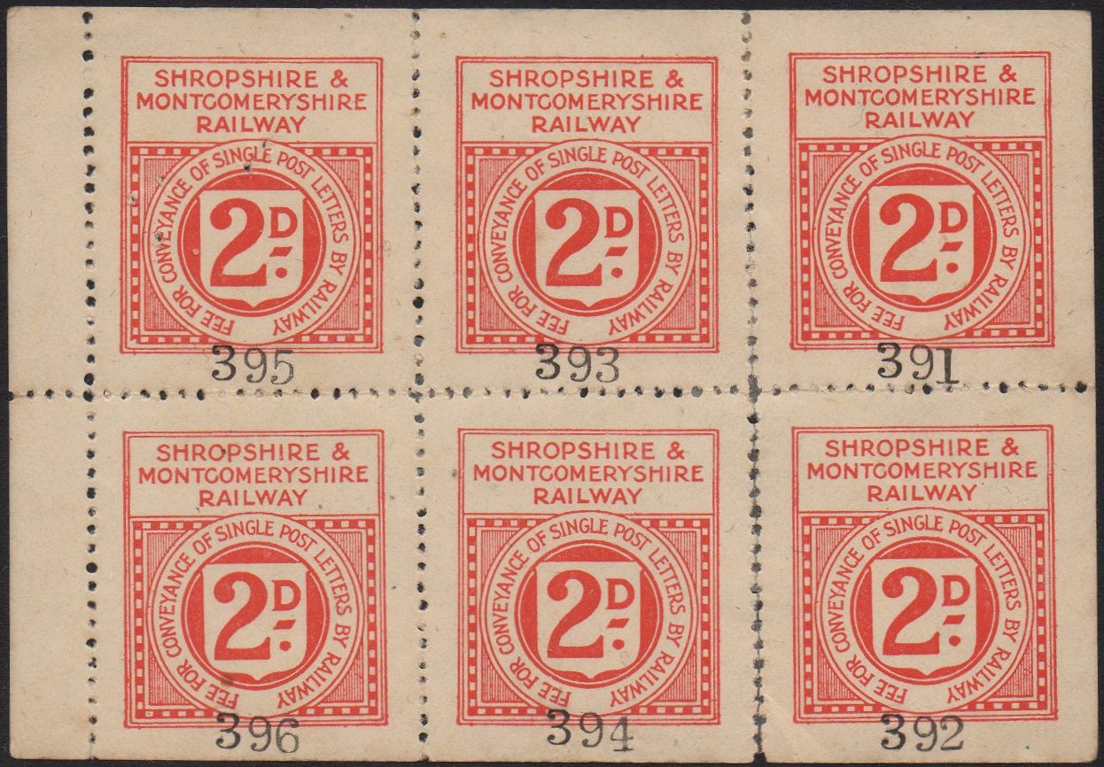 Railway Letter Stamps Shropshire & Montgomeryshire Railway Lacy-Spencer #1 in a full sheet/6
